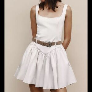 Zara Flared Belted Mini Dress White Large